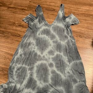 Gray Tie-Dye Cold Shoulder Dress